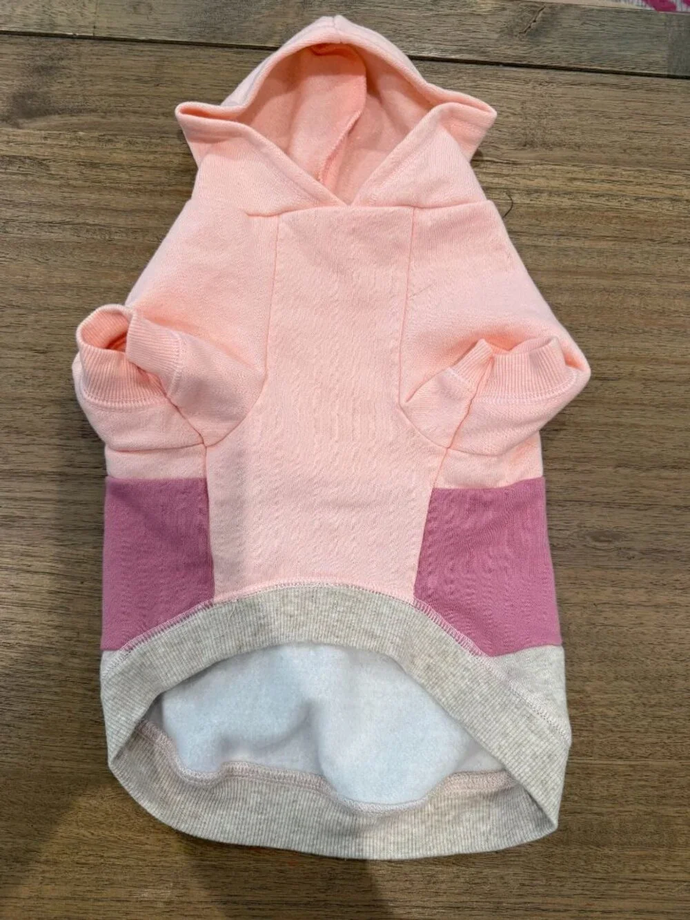 Comfy Color Block Pink Grey Dog Hoodie Soft Cotton Blend Medium Pet Sweater